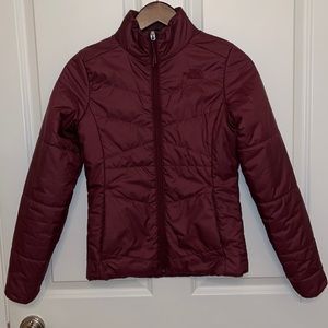 North Face maroon puffer jacket